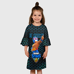Платье клеш для девочки Эль Примо, BRAWL STARS соты, цвет: 3D-принт — фото 2