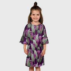 Платье клеш для девочки Фиолетовые каллы на темно фиолетовом фоне, цвет: 3D-принт — фото 2