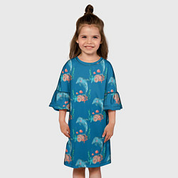 Платье клеш для девочки Дельфины Море паттерн, цвет: 3D-принт — фото 2
