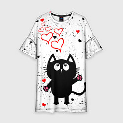 Платье клеш для девочки Влюблённый котик Cat Love, цвет: 3D-принт