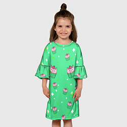 Платье клеш для девочки Кот капкейк, цвет: 3D-принт — фото 2