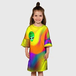 Платье клеш для девочки Chill out зеленый человечек, цвет: 3D-принт — фото 2