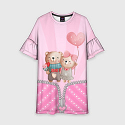 Платье клеш для девочки Мишки на молнии 14 февраля, цвет: 3D-принт