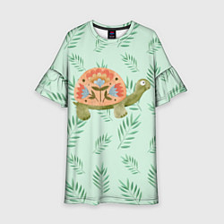 Платье клеш для девочки Черепашка и листья, цвет: 3D-принт