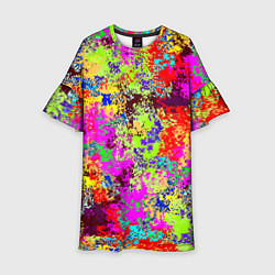 Платье клеш для девочки Пиксельный камуфляж Токсик, цвет: 3D-принт