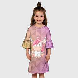 Платье клеш для девочки Единорог с розовыми волосами, цвет: 3D-принт — фото 2