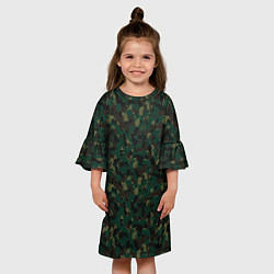 Платье клеш для девочки Тёмно-Зелёный Сеточный Камуфляж, цвет: 3D-принт — фото 2