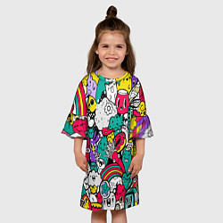 Платье клеш для девочки Веселые монстрики и привидения, цвет: 3D-принт — фото 2