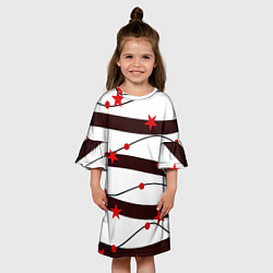 Платье клеш для девочки Красные Звезды На Волнах, цвет: 3D-принт — фото 2