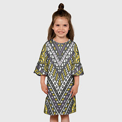 Платье клеш для девочки Абстрактный узор в стиле дудл Желтый, серый и белы, цвет: 3D-принт — фото 2