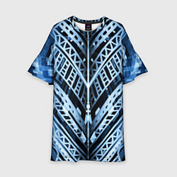 Платье клеш для девочки Неоновый узор Абстракция Голубой и синий цвет на ч, цвет: 3D-принт