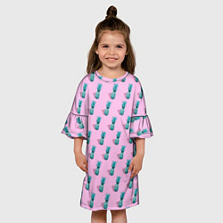 Платье клеш для девочки Ананасовый неон, цвет: 3D-принт — фото 2