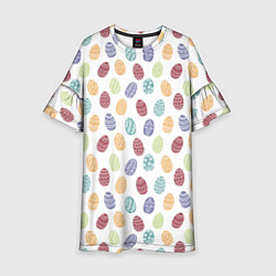 Платье клеш для девочки Пасхальные яйца Паттерн на белом фоне, цвет: 3D-принт
