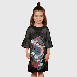 Платье клеш для девочки ЯПОНСКИЙ ДРАКОН ЯПОНСКИЙ ЗМЕЙ, цвет: 3D-принт — фото 2