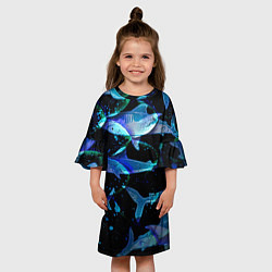 Платье клеш для девочки На дне морском Акулы, цвет: 3D-принт — фото 2
