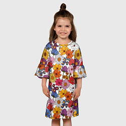 Платье клеш для девочки Полевые Цветы на белом фоне, цвет: 3D-принт — фото 2