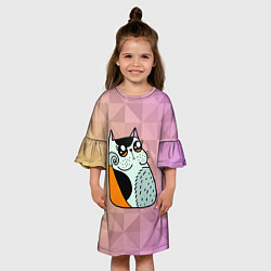 Платье клеш для девочки Милый Абстрактный котик, цвет: 3D-принт — фото 2