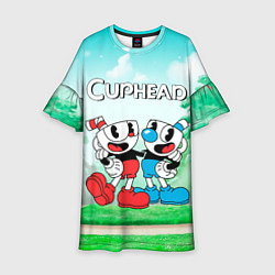 Платье клеш для девочки Cuphead Красная и синяя чашечка, цвет: 3D-принт