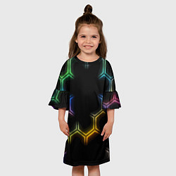 Платье клеш для девочки Геометрический узор Neon, цвет: 3D-принт — фото 2