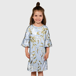 Платье клеш для девочки Цветы Золотые Листья, цвет: 3D-принт — фото 2