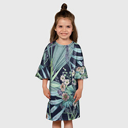 Платье клеш для девочки Цветы Синие Ботанические, цвет: 3D-принт — фото 2