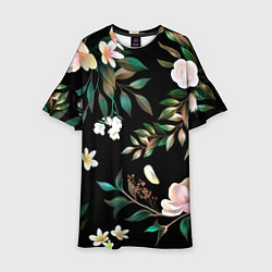 Платье клеш для девочки Цветы Полуночный Сад, цвет: 3D-принт