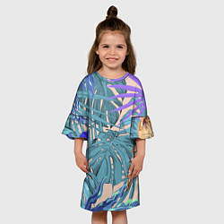 Платье клеш для девочки Цветы Цветущие Тропики, цвет: 3D-принт — фото 2