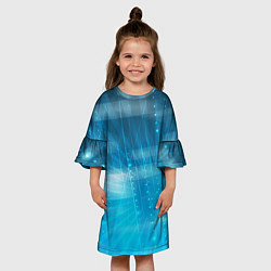 Платье клеш для девочки Линии на голубом фоне, цвет: 3D-принт — фото 2