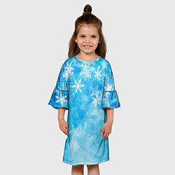Платье клеш для девочки Новогодние снежинки, цвет: 3D-принт — фото 2