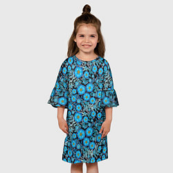 Платье клеш для девочки Поле синих цветов, цвет: 3D-принт — фото 2