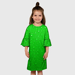 Платье клеш для девочки Зеленый фон с росой, цвет: 3D-принт — фото 2