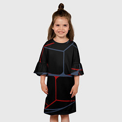 Платье клеш для девочки Геометрические линии сине-красные, цвет: 3D-принт — фото 2