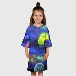 Платье клеш для девочки Геометрический фрактальный неоновый паттерн Geomet, цвет: 3D-принт — фото 2