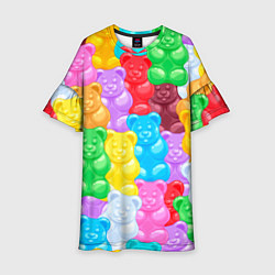 Платье клеш для девочки Мармеладные мишки разноцветные, цвет: 3D-принт