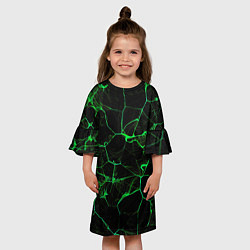 Платье клеш для девочки Абстракция - Черно-зеленый фон - дым, цвет: 3D-принт — фото 2