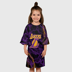 Платье клеш для девочки Лейкерс Lakers яркие молнии, цвет: 3D-принт — фото 2