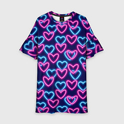 Платье клеш для девочки Неоновые сердца, паттерн, цвет: 3D-принт