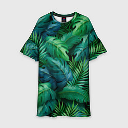 Платье клеш для девочки Green plants pattern, цвет: 3D-принт