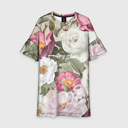 Платье клеш для девочки Цветы Розовый Сад Пион и Роз, цвет: 3D-принт