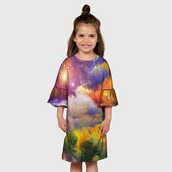 Платье клеш для девочки Красочный горный пейзаж Грузия Colorful mountain l, цвет: 3D-принт — фото 2