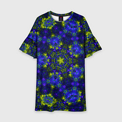 Платье клеш для девочки Абстрактный зелено-синий узор Звезда, цвет: 3D-принт