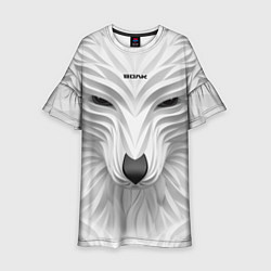 Платье клеш для девочки Волк белый - с надписью, цвет: 3D-принт