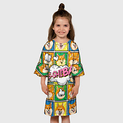 Платье клеш для девочки Pop art shiba inu, цвет: 3D-принт — фото 2