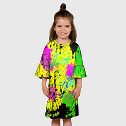 Платье клеш для девочки Абстрактная картина в разноцветный неоновых тонах, цвет: 3D-принт — фото 2
