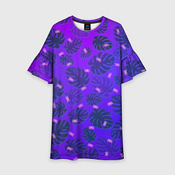 Платье клеш для девочки Неоновый Chill и пальмовые листья, цвет: 3D-принт