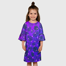 Платье клеш для девочки Неоновый Chill и пальмовые листья, цвет: 3D-принт — фото 2