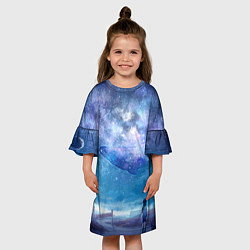 Платье клеш для девочки Девочка и космический кит в звёздном небе, цвет: 3D-принт — фото 2