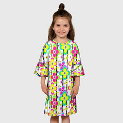 Платье клеш для девочки Цветочный ретро узор в неоновых тонах, цвет: 3D-принт — фото 2