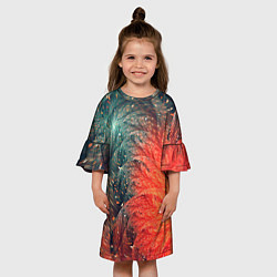 Платье клеш для девочки Зеленые и оранжевые завихрения, цвет: 3D-принт — фото 2