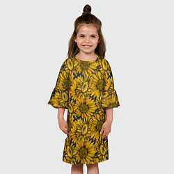 Платье клеш для девочки Цветы Подсолнечники, цвет: 3D-принт — фото 2